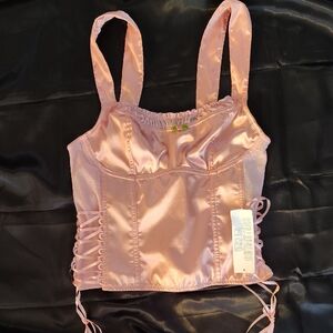 Urban Outfitters Blush Satin Lace-Up Corset